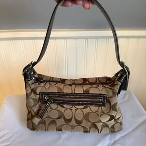 Coach Tan and Brown Signature Canvas Shoulder Bag